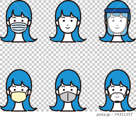 マスク　女性　予防　医療　人物　アイコン　イラスト　セット 74351357