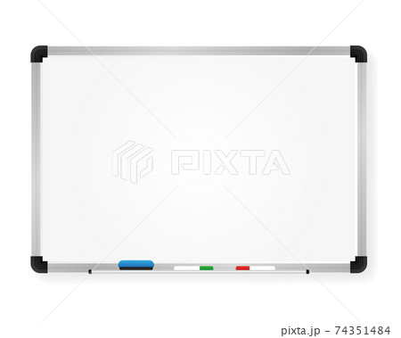 Whiteboard for markers. Presentation, empty projection screen. Office and study tool isolated on white background. Vector. 74351484