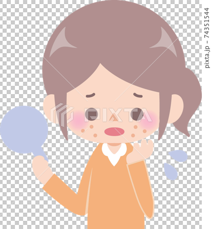 肌荒れに悩む女性のイラストのイラスト素材