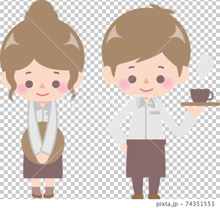 在咖啡廳工作的男人和女人 在咖啡廳工作的男人和女人 74351553