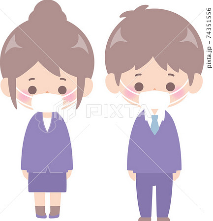 マスクをつけた会社員の男性と女性 74351556