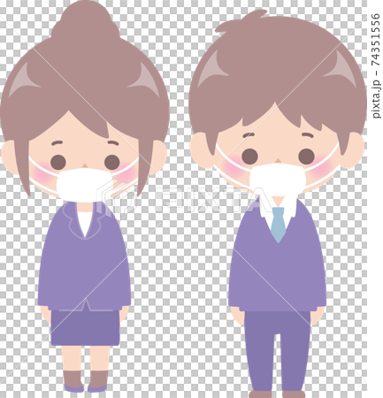 マスクをつけた会社員の男性と女性 74351556