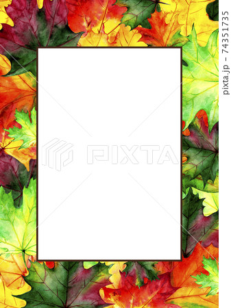 Frame of autumn maple leaves. Painted in watercolor. Template with place for writing text Frame of autumn maple leaves. Painted in watercolor. Template with place for writing text 74351735