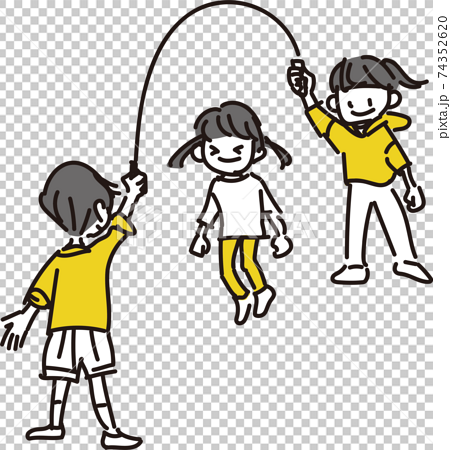 縄跳びをする子供たちのイラストのイラスト素材
