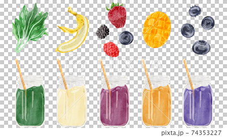 スムージー5種類手描き水彩風イラストのイラスト素材