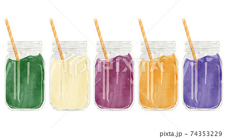 スムージー5種類手描き水彩風イラスト 74353229