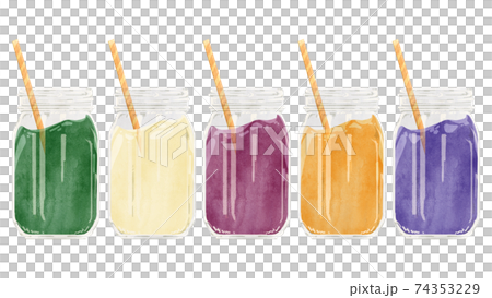 スムージー5種類手描き水彩風イラスト 74353229