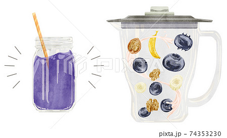 ブルーベリースムージーの材料手描き水彩風イラスト 74353230