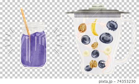 ブルーベリースムージーの材料手描き水彩風イラスト 74353230
