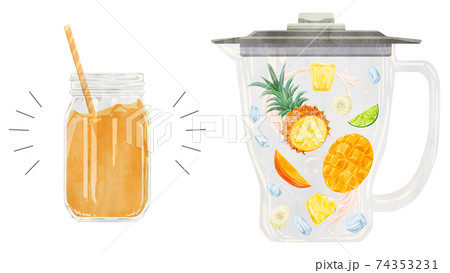 パインマンゴースムージーの材料手描き水彩風イラスト 74353231