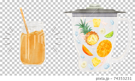 松芒果冰沙材料手繪水彩風格插畫 松芒果冰沙材料手繪水彩風格插畫 74353231