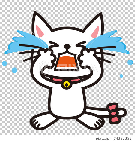 正面を向いて泣いている白猫のイラスト素材