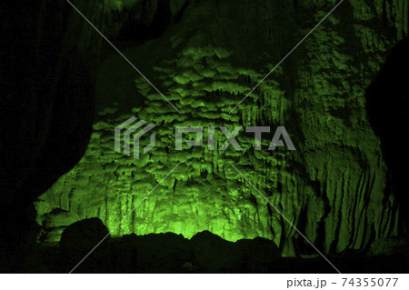 Stalactite and stalagmite formations in a limestone cave of Halong Bay, Stalactite and stalagmite formations in a limestone cave of Halong Bay, 74355077
