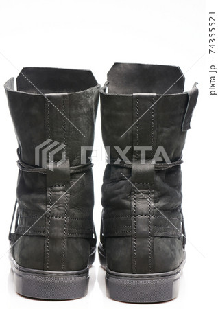 Back of black leather shoes Back of black leather shoes 74355521