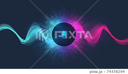 Voice assistant concept. Vector sound wave. Voice and sound recognition equalizer wave flow background. Personal assistant and voice recognition concept gradient vector illustration. 74356294