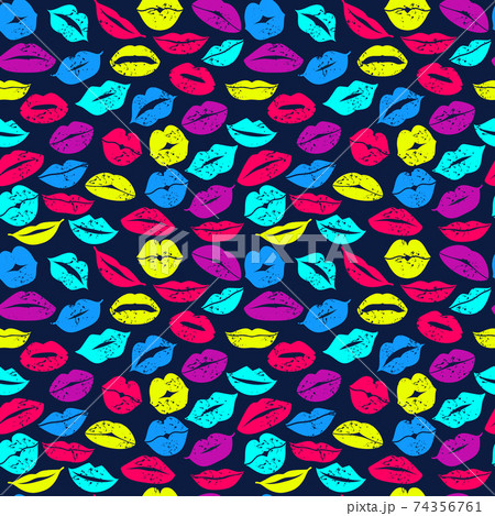 Flat design of lips. Seamless pattern of icon neon lips. Vector color design. Flat design of lips. Seamless pattern of icon neon lips. Vector color design. 74356761
