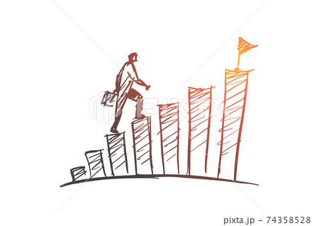 Hand drawn businessman climbing stairs to the top 74358528