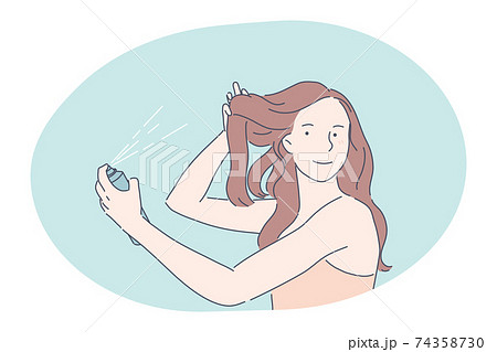 Hairspray, styling, haircare, hairdressing, hair cosmetics concept Hairspray, styling, haircare, hairdressing, hair cosmetics concept 74358730