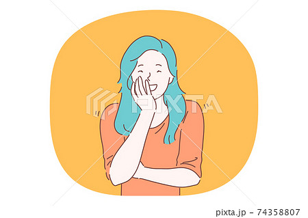 Happiness, laughing, smiling, positive emotions concept Happiness, laughing, smiling, positive emotions concept 74358807