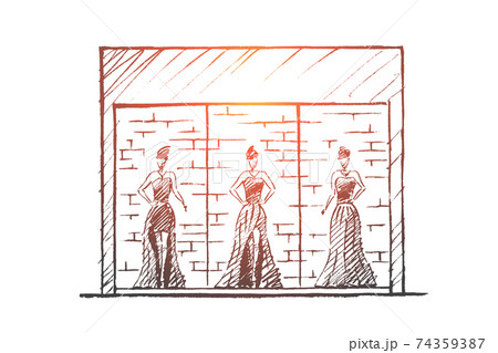 Hand drawn female mannequins in fashion shop 74359387