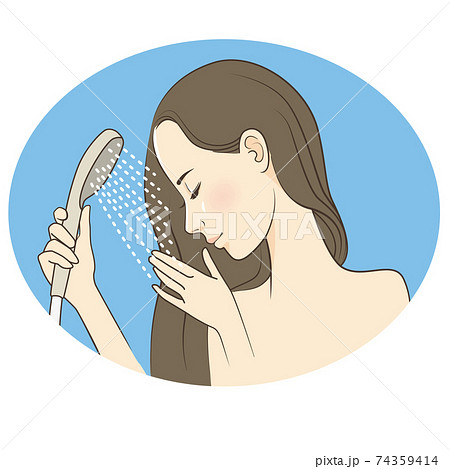 シャワーで髪を洗う女性のイラスト素材