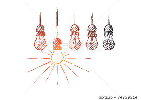 Hand drawn lamps, one of them is shining. Hand drawn lamps, one of them is shining. 74359514