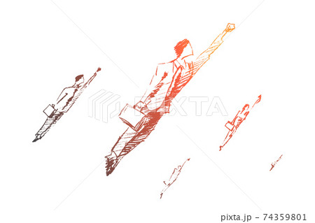 Hand drawn businessmen jumping forward to success Hand drawn businessmen jumping forward to success 74359801