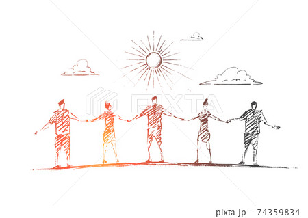 Hand drawn friends holding each others hands 74359834