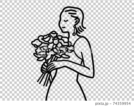 シンプルなウェディングドレスを着た女性のイラスト素材