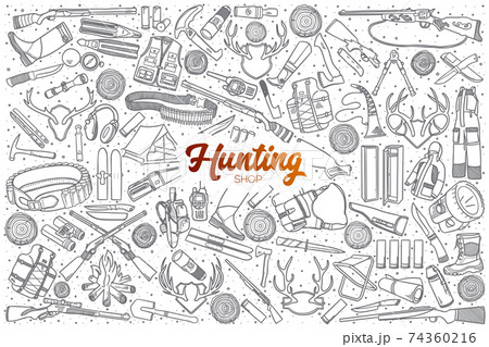 Hand drawn hunting shop set with lettering 74360216
