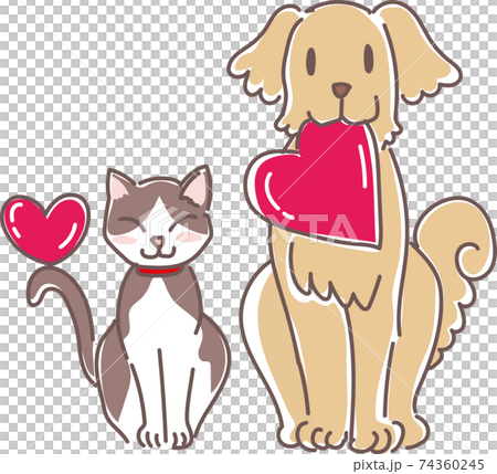 ハートを持った犬と猫 74360245