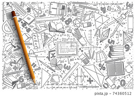 Hand Drawn Mathematics Vector Doodle Setのイラスト素材