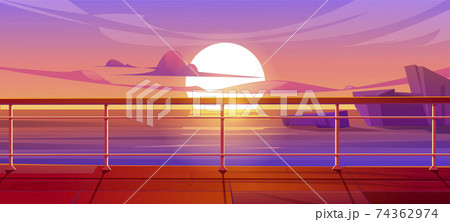 Cruise liner deck or quay on dusk seascape view Cruise liner deck or quay on dusk seascape view 74362974