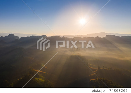 Aerial view of beautiful mountain morning mist 74363265