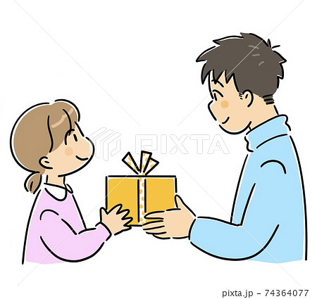 プレゼントを渡す女の子 男性のイラスト素材