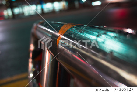 Abstract night city background, steel railings Abstract night city background, steel railings 74365727
