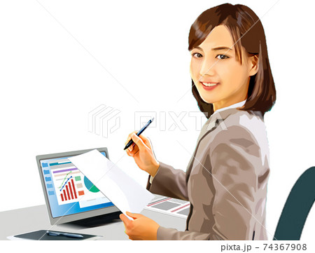 仕事中のオフィスレディ 74367908