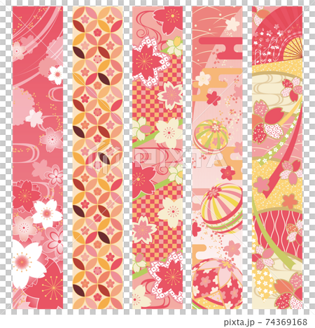 桜の和風縦帯、仕切りライン 74369168