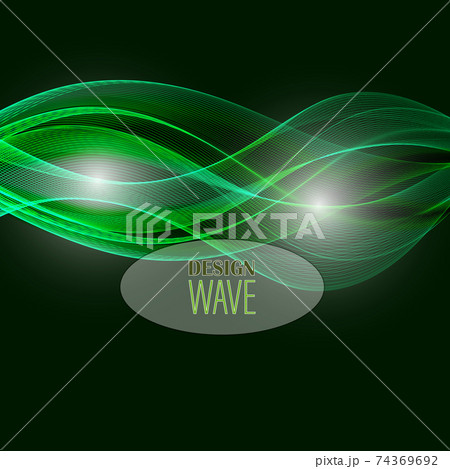 Abstract transparent green wave on black background. 74369692