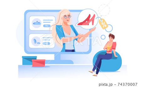 Flat cartoon characters use online shopping sale discounts,vector illustration concept Flat cartoon characters use online shopping sale discounts,vector illustration concept 74370007