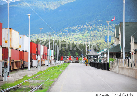 Freight container trains in Jasper. Alberta. Freight container trains in Jasper. Alberta. 74371346