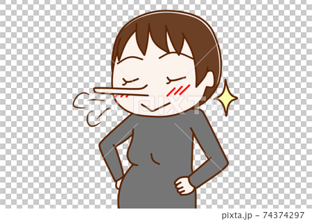 Pregnant woman with a raised nose and a grin Pregnant woman with a raised nose and a grin 74374297