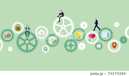 ギア 歯車と人々の日常 It テクノロジー ビジネスイメージ ベクターバナーイラストのイラスト素材
