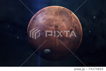 Realistic image of Mars, planet of solar system. Educational image. Elements of this image furnished by NASA 74374603