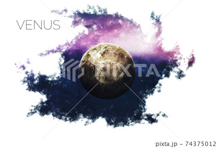 Venus. Space style water splash on white background. Creative layout made of nebula with planet of solar system. Elements of this image furnished by NASA Venus. Space style water splash on white background. Creative layout made of nebula with planet of solar system. Elements of this image furnished by NASA 74375012
