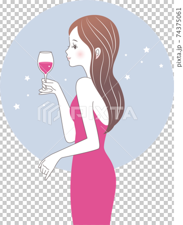 ドレスアップしてワインに酔いしれる女性 74375061