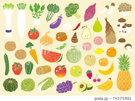 ステンシル風野菜のイラストのイラスト素材