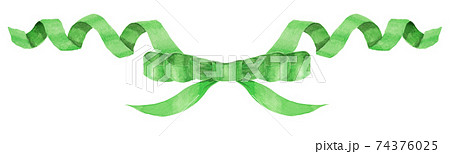 緑リボンの水彩イラスト 74376025