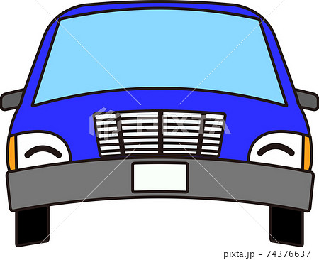 可愛い車のキャラクター 青 のイラスト素材