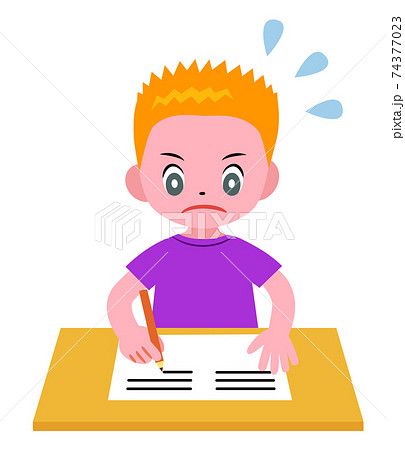 頑張って勉強する男の子のイラスト素材